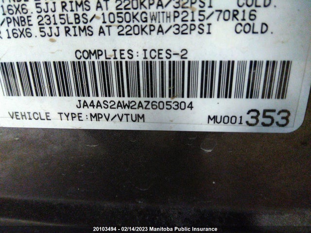 JA4AS2AW2AZ605304 Mitsubishi Outlander Es
