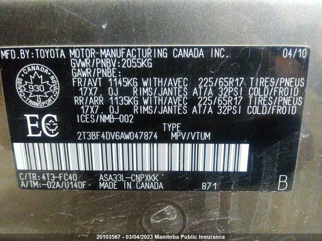 Toyota RAV4 2010 2T3BF4DV6AW047874 Image 10