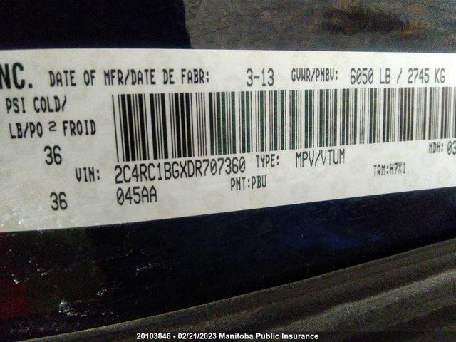 2C4RC1BGXDR707360 Chrysler Town & Country Touring