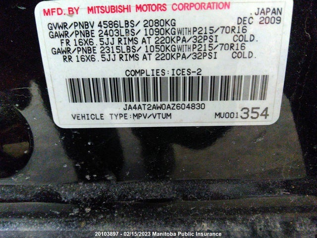 JA4AT2AW0AZ604830 Mitsubishi Outlander Es