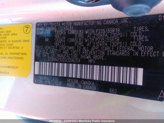 2T2HA31U55C058259 Lexus Rx330 