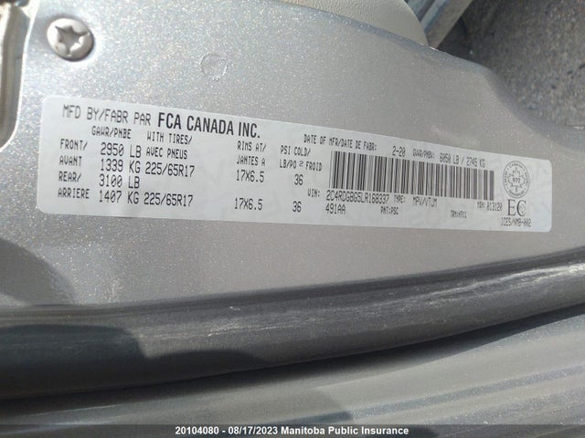 Продаж на аукціоні авто 2020 Dodge Grand Caravan Se, vin: 2C4RDGBG5LR168337, номер лоту: 20104080