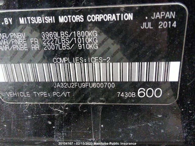 JA32U2FU9FU600700 Mitsubishi Lancer Se