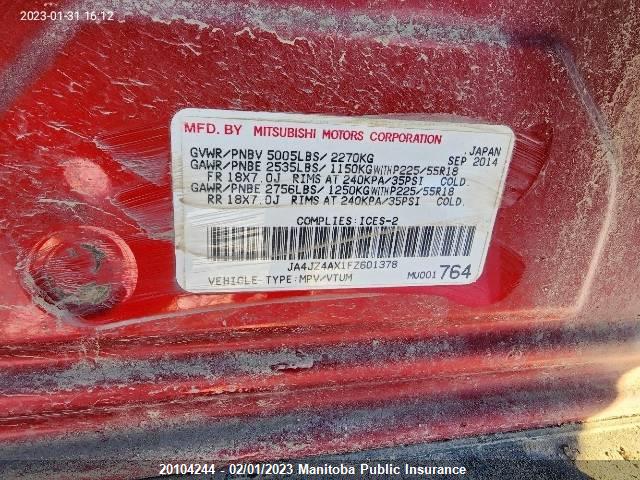 JA4JZ4AX1FZ601378 Mitsubishi OUTLANDER GT