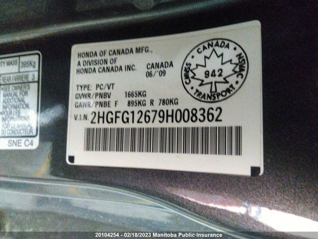 Honda Civic Dx 2009 2HGFG12679H008362 Image 10