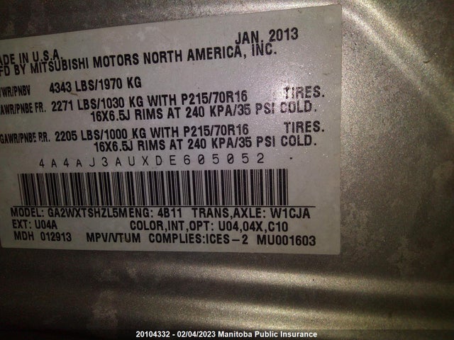 4A4AJ3AUXDE605052 Mitsubishi RVR SE