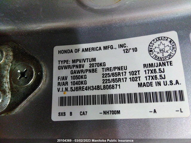 Honda CR-V LX 2011 5J6RE4H34BL806871 Image 10