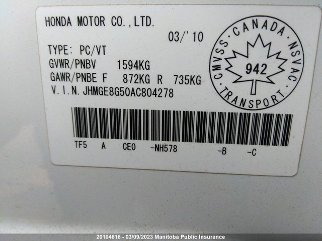 Honda FIT LX 2010 JHMGE8G50AC804278 Image 10