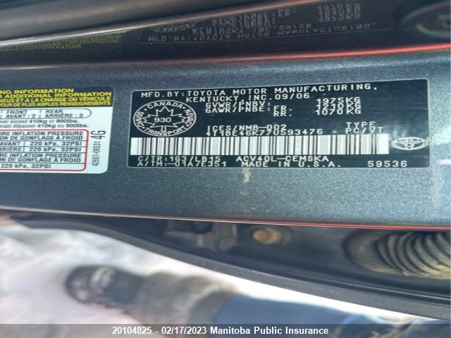 Toyota CAMRY SE 2007 4T1BE46K77U593476 Image 9