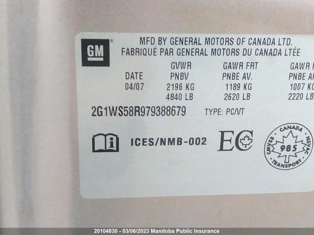 Chevrolet Impala Ltz V6  2007 2G1WS58R979388679 Image 10