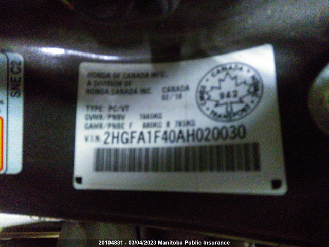 Honda Civic Dx-g 2010 2HGFA1F40AH020030 Image 10