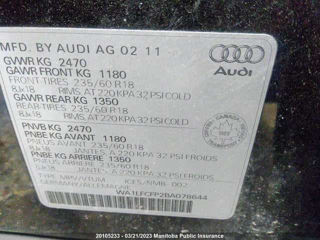Audi Q5 2011 WA1LFCFP2BA078644 Image 10