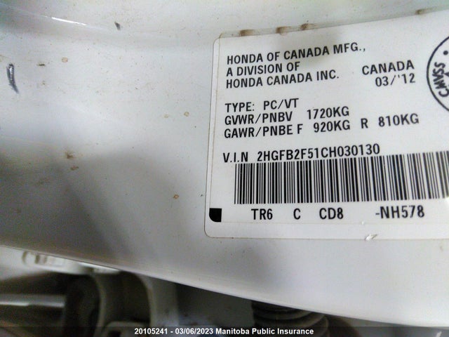 Honda CIVIC EX 2012 2HGFB2F51CH030130 Image 10