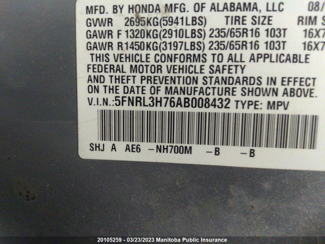 Honda Odyssey Ex-l  2010 5FNRL3H76AB008432 Image 10