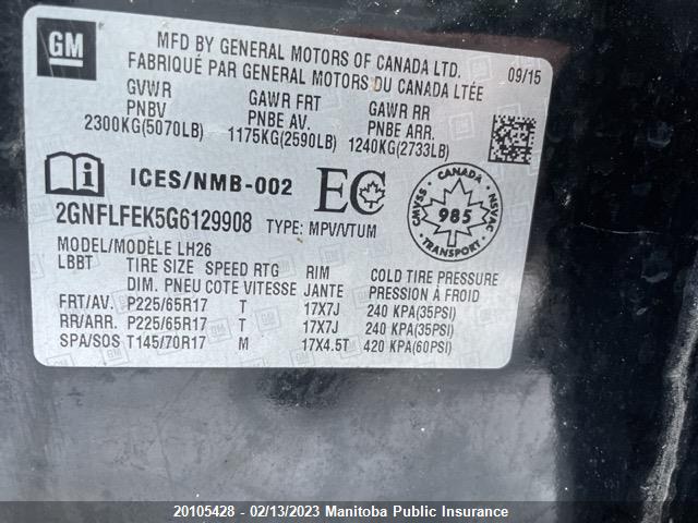 Chevrolet EQUINOX LT 2016 2GNFLFEK5G6129908 Image 9
