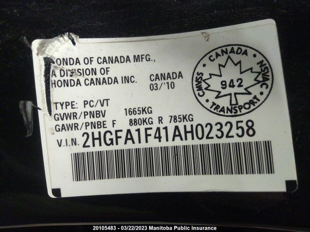 Honda Civic Dx-g 2010 2HGFA1F41AH023258 Image 10