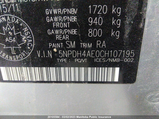 Hyundai ELANTRA GL 2012 5NPDH4AE0CH107195 Image 10