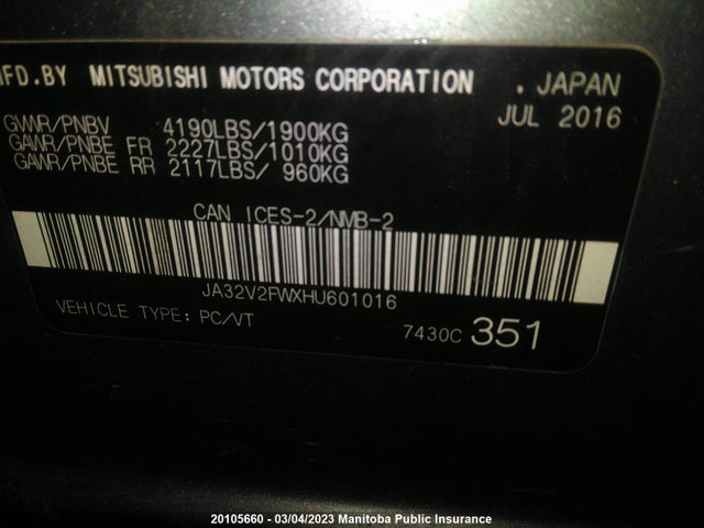 JA32V2FWXHU601016 Mitsubishi LANCER ES
