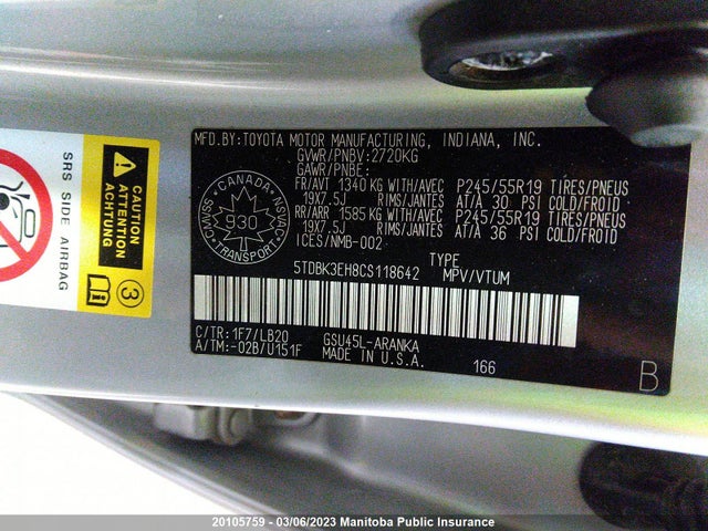 Toyota Highlander V6  2012 5TDBK3EH8CS118642 Image 10