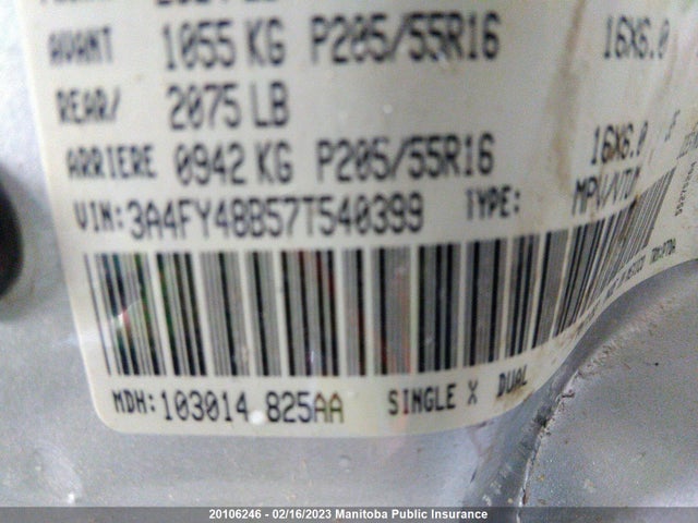 3A4FY48B57T540399 Chrysler Pt Cruiser