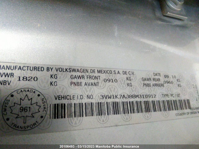 Volkswagen Jetta 2.0 2011 3VW1K7AJ8BM310912 Image 9