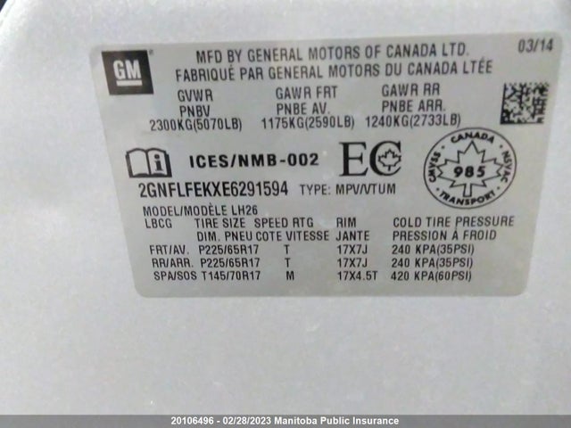Chevrolet EQUINOX LT 2014 2GNFLFEKXE6291594 Image 10