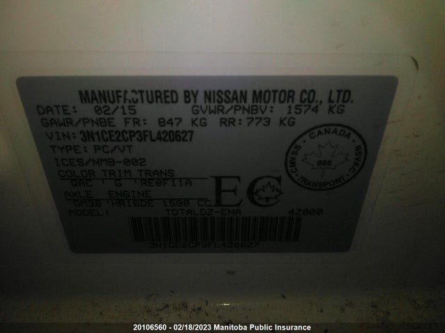 Продажа на аукционе авто 2015 Nissan Versa Note Sv, vin: 3N1CE2CP3FL420627, номер лота: 20106560