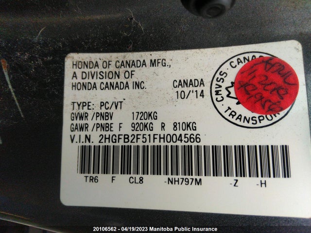 Honda CIVIC EX 2015 2HGFB2F51FH004566 Image 9