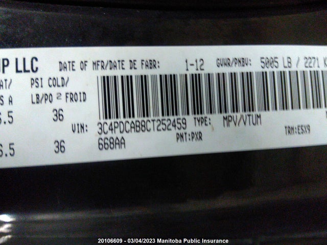 Dodge JOURNEY SE 2012 3C4PDCAB8CT252459 Image 10