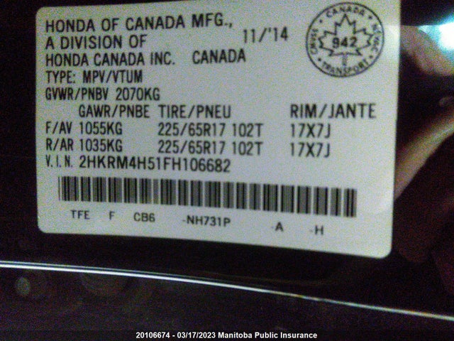 Honda CR-V EX 2015 2HKRM4H51FH106682 Image 10