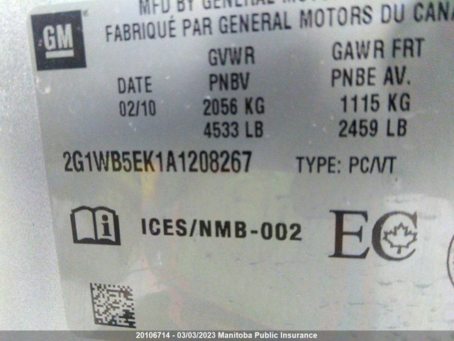 Chevrolet Impala Lt V6  2010 2G1WB5EK1A1208267 Image 10