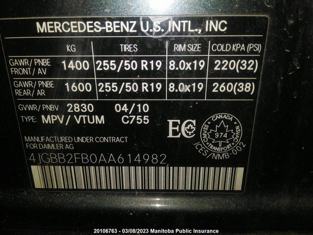 Mercedes Benz Ml350 Bluetec  2010 4JGBB2FB0AA614982 Image 9