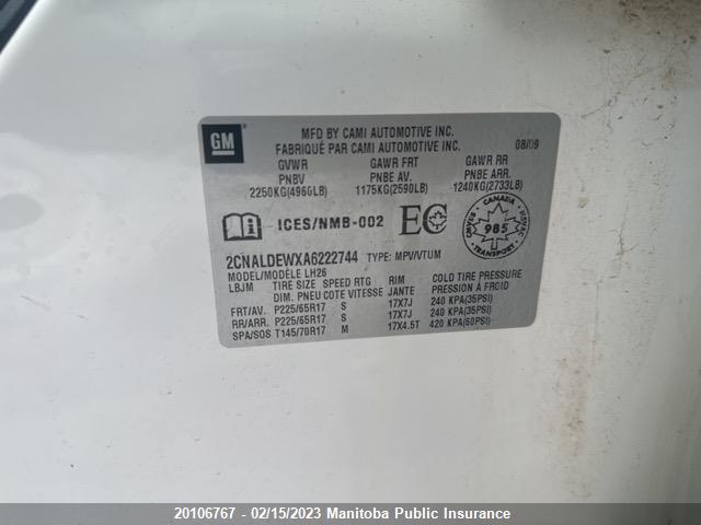 Chevrolet EQUINOX LT 2010 2CNALDEWXA6222744 Image 9