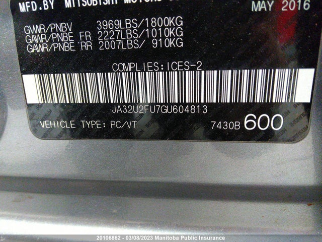 JA32U2FU7GU604813 Mitsubishi Lancer Se