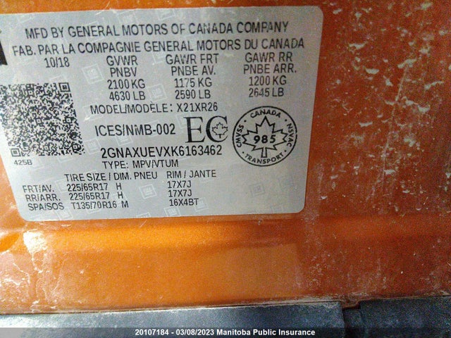 Chevrolet EQUINOX LT 2019 2GNAXUEVXK6163462 Image 9