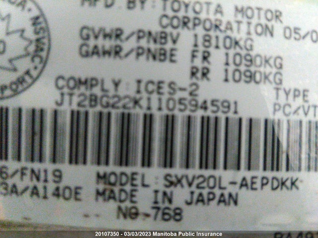 Toyota CAMRY CE 2001 JT2BG22K110594591 Image 10