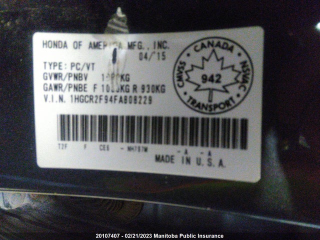 Honda Accord Touring 2015 1HGCR2F94FA808229 Image 9