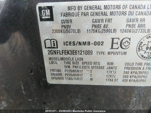 Chevrolet EQUINOX LT 2014 2GNFLFEK3E6121089 Image 9
