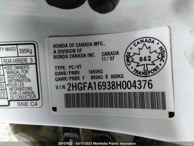 Honda Civic Ex-l 2008 2HGFA16938H004376 Image 10