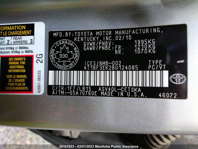 Toyota CAMRY SE 2011 4T1BF3EK2BU124085 Image 10