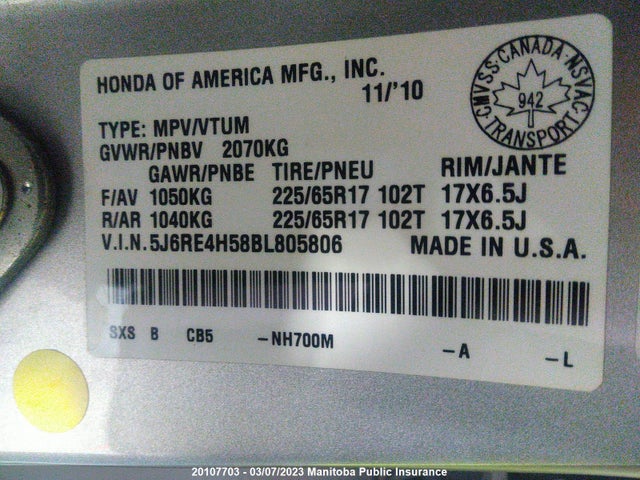 Honda CR-V EX 2011 5J6RE4H58BL805806 Image 9