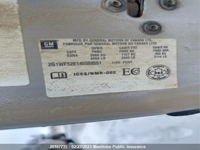 Chevrolet IMPALA 2004 2G1WF52E149380551 Image 9