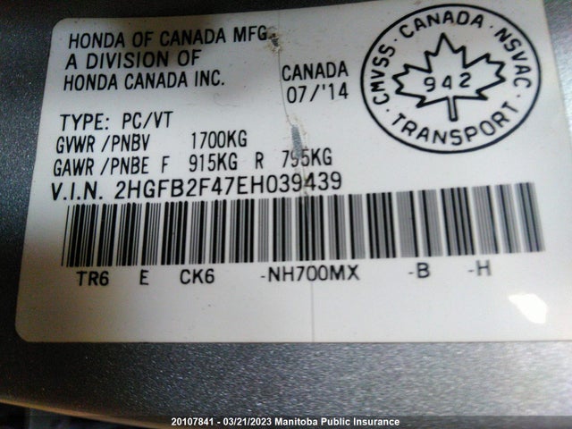 Honda Civic Lx 2014 2HGFB2F47EH039439 Image 9