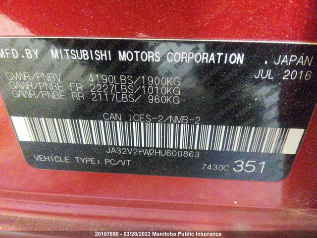 JA32V2FW2HU600863 Mitsubishi Lancer Se