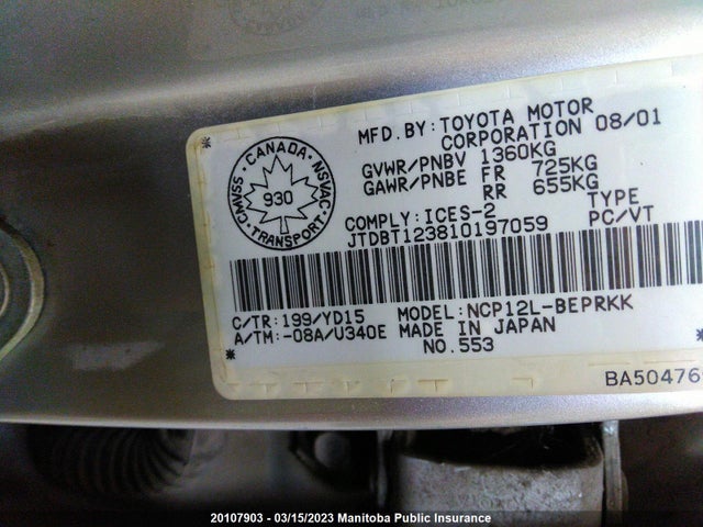 Toyota Echo 2001 JTDBT123810197059 Image 10
