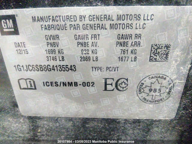 Chevrolet SONIC LT 2016 1G1JC6SB8G4135543 Image 10