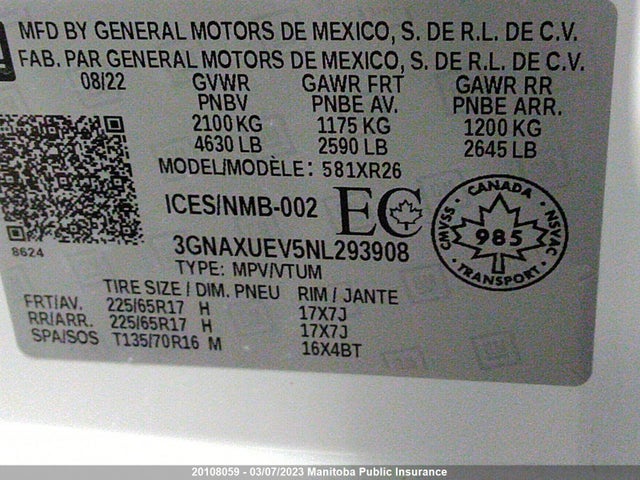 Chevrolet EQUINOX LT 2022 3GNAXUEV5NL293908 Image 10