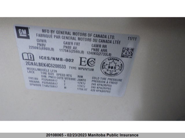 Chevrolet EQUINOX LS 2012 2GNALBEK4C6208533 Image 9