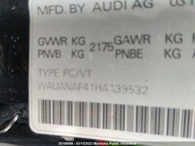 WAUANAF41HA139532 Audi A4 2.0t Quattro