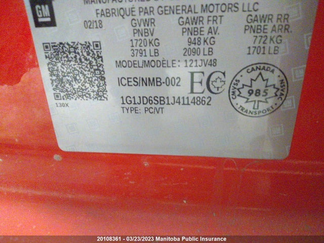 Chevrolet SONIC LT 2018 1G1JD6SB1J4114862 Image 9